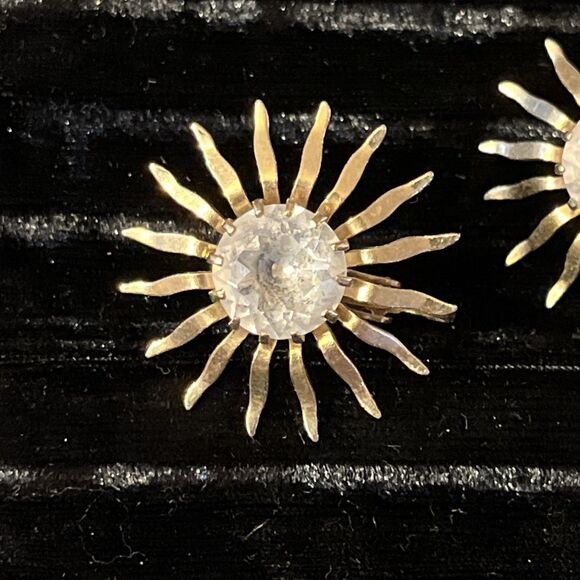 Vintage Sarah Coventry Clip On Earrings Women's Fascination Sunburst Atomic MCM - Picture 2 of 7